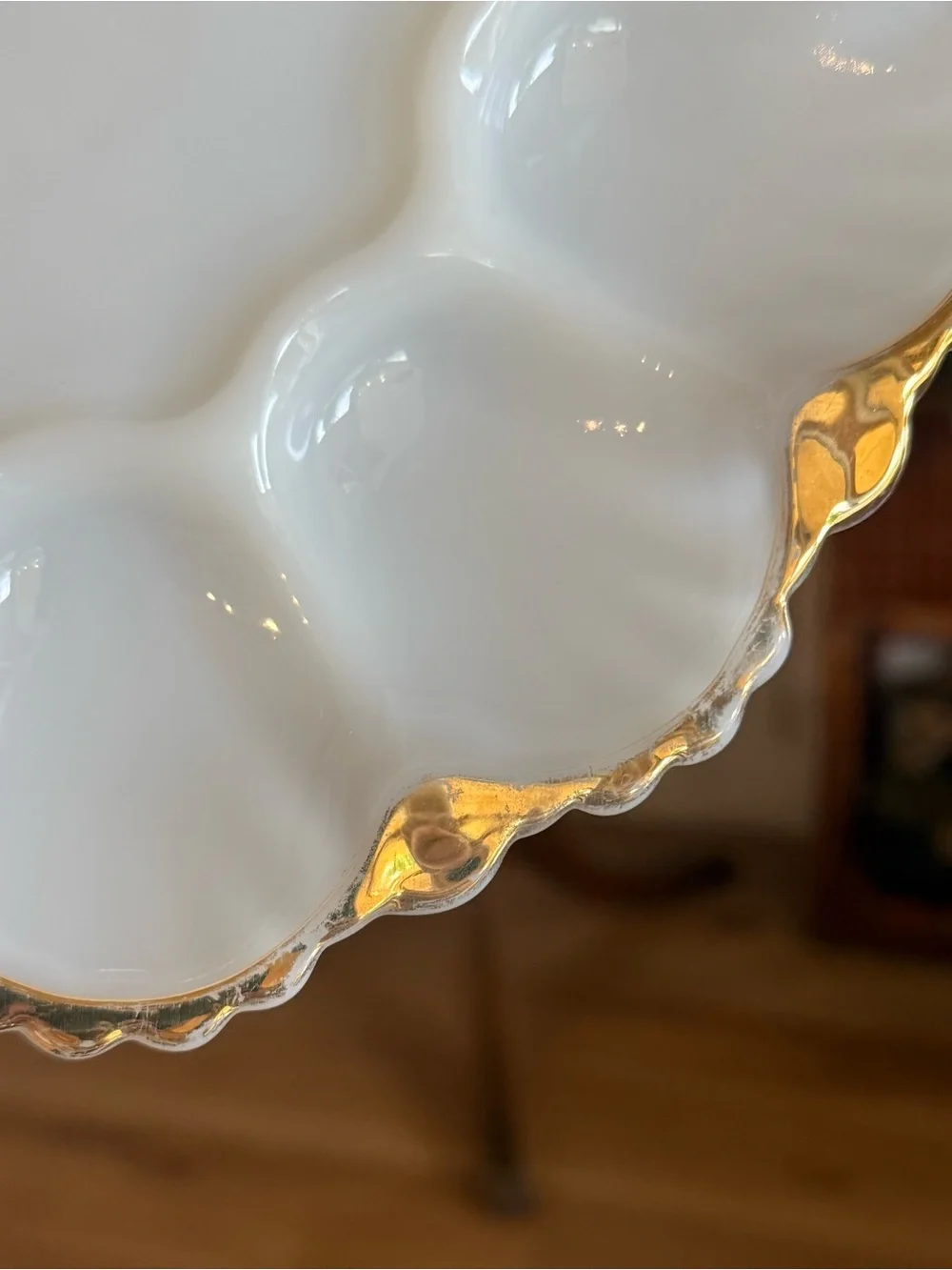 VTG Anchor Hocking White and Gold Egg Platter